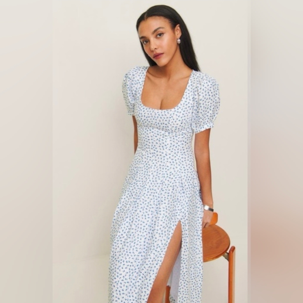 Reformation Blue and White Floral Midi Dress